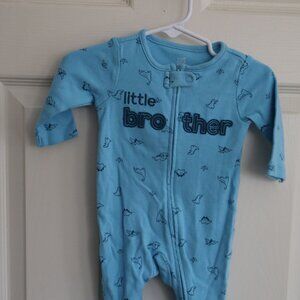 Carter's "Little Brother" light blue footed sleeper. Dinosaur pattern